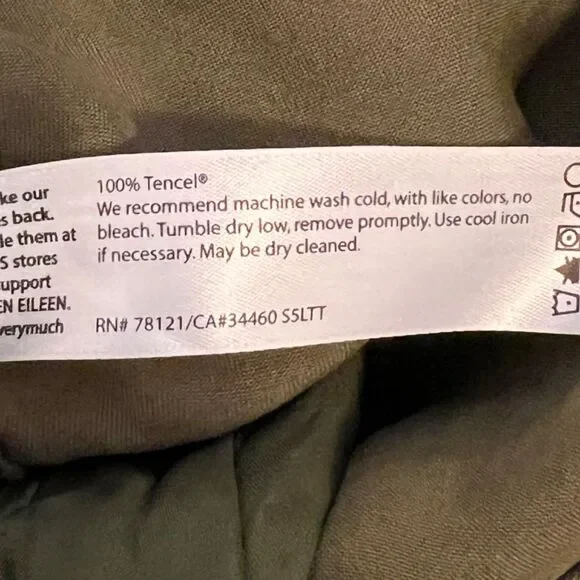 EILEEN FISHER Olive Green Tencel Pants Button Hem Relaxed Cropped Utility Size M - Picture 6 of 6